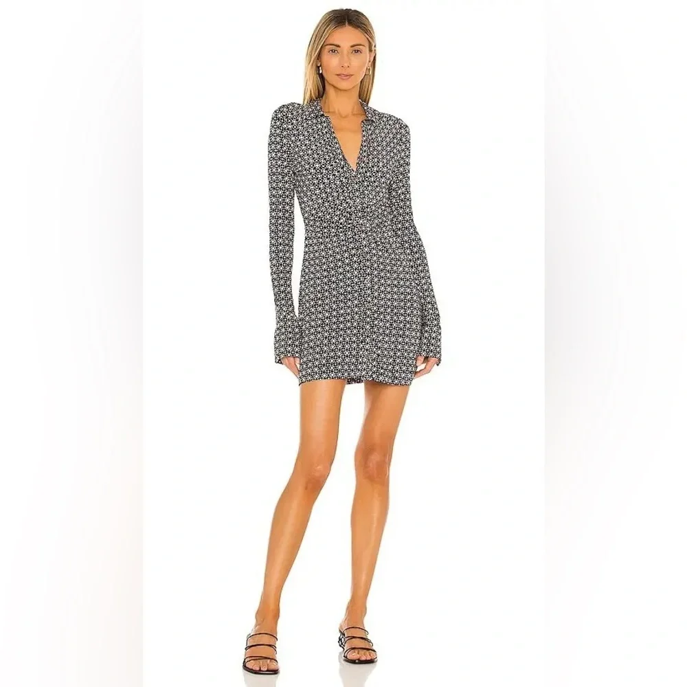 Free People Shayla Black White Retro Ruched Spring Mini Dress M y2k 90s - Picture 3 of 11